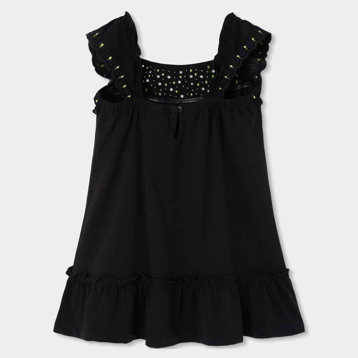 detail Dívčí černé šaty s volány a výšivkou BOBOLI