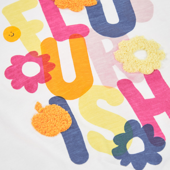 detail Dívčí tričko s barevným nápisem Flourish a uzlem BOBOLI