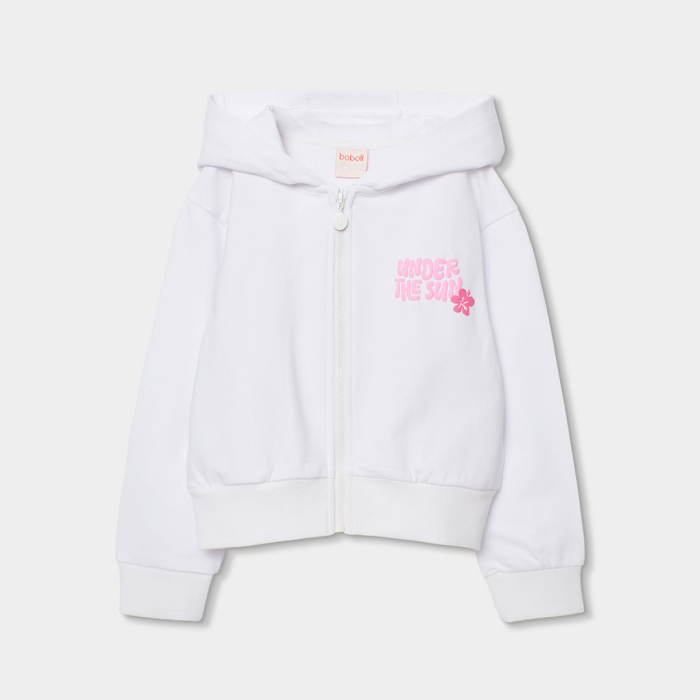 detail Dívčí mikina bílá zip kapuce lehká BOBOLI