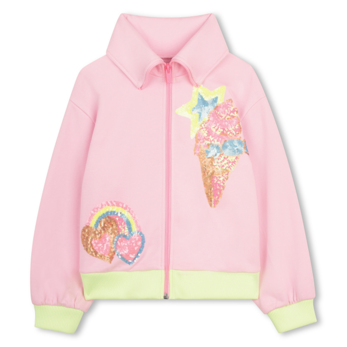 detail Dívčí mikina , na zip, flitry, French terry, růžová, neon BILLIEBLUSH