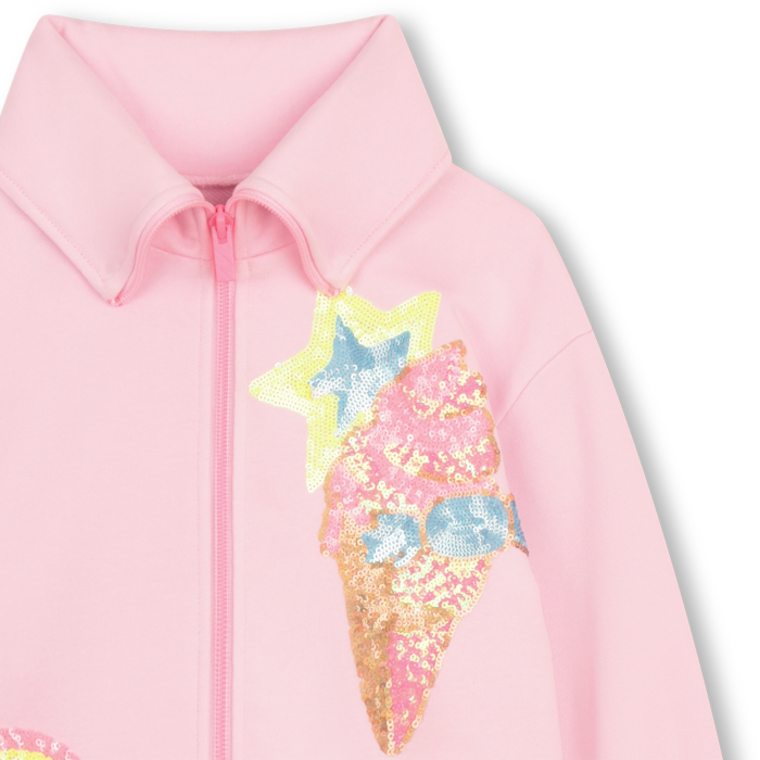 detail Dívčí mikina , na zip, flitry, French terry, růžová, neon BILLIEBLUSH
