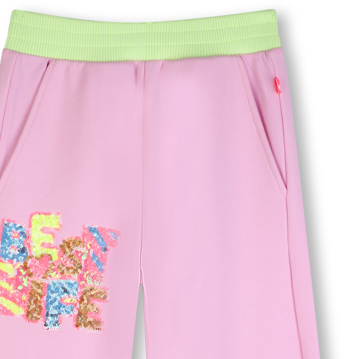 detail Dívčí tepláky, široké nohavice, flitry, růžové, French terry, neon BILLIEBLUSH