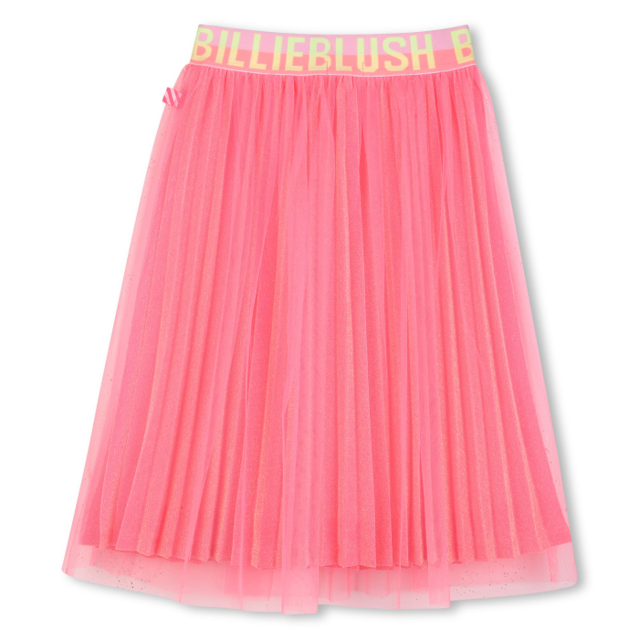detail Dívčí sukně , tylová, plisovaná, třpytivá, růžová, s logem BILLIEBLUSH