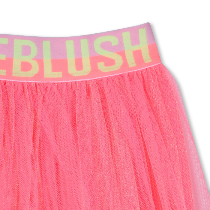 detail Dívčí sukně , tylová, plisovaná, třpytivá, růžová, s logem BILLIEBLUSH