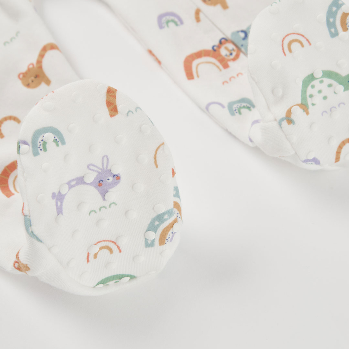detail Unisex kojenecký overal s duhou – krémový BOBOLI