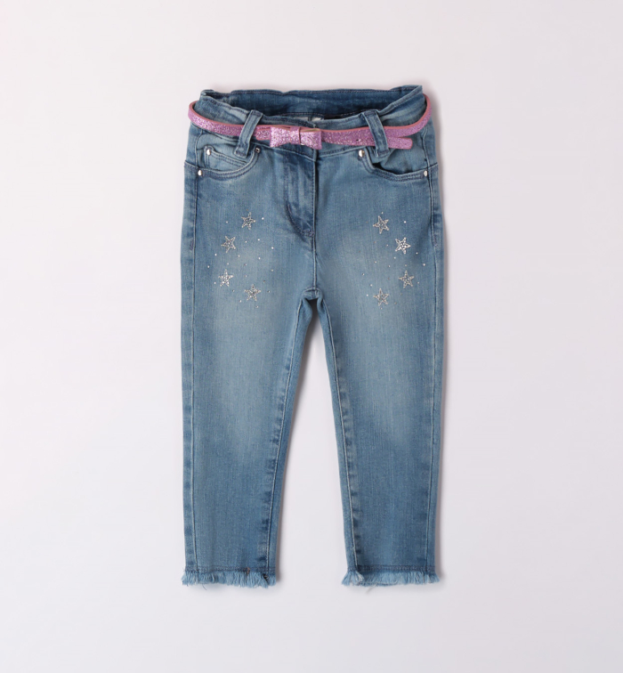 detail Dívčí modré džíny Slim Fit s páskem IDO