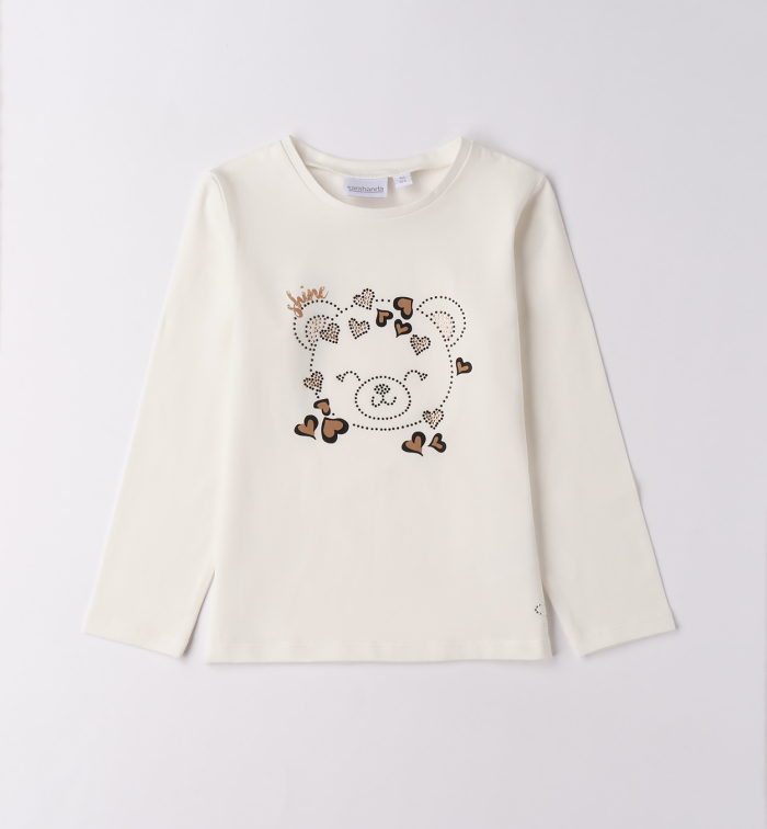 detail Dívčí krémové tričko s motivem medvídka a srdíček SARABANDA