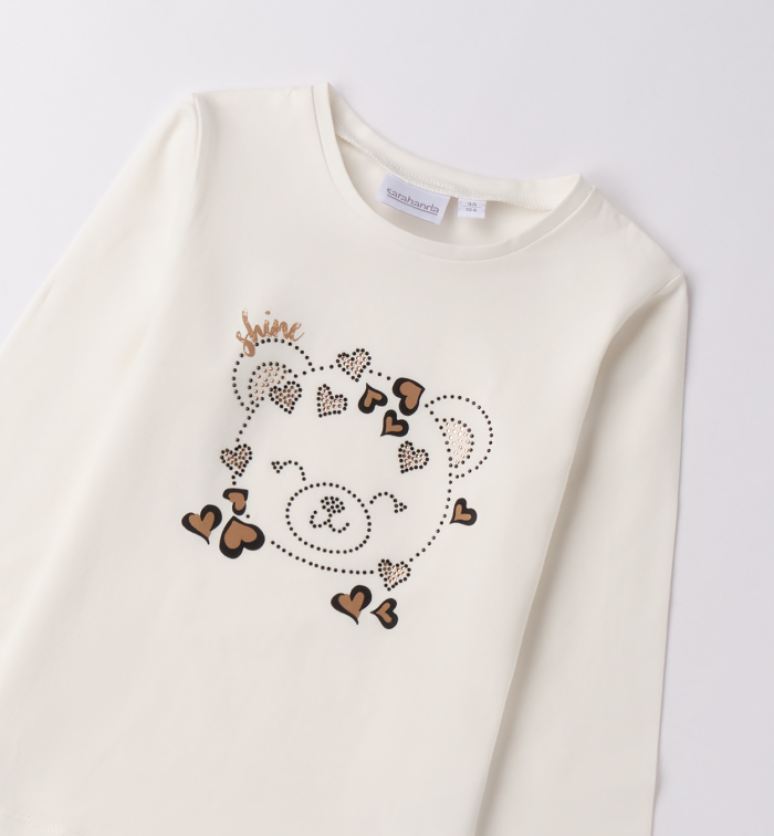 detail Dívčí krémové tričko s motivem medvídka a srdíček SARABANDA