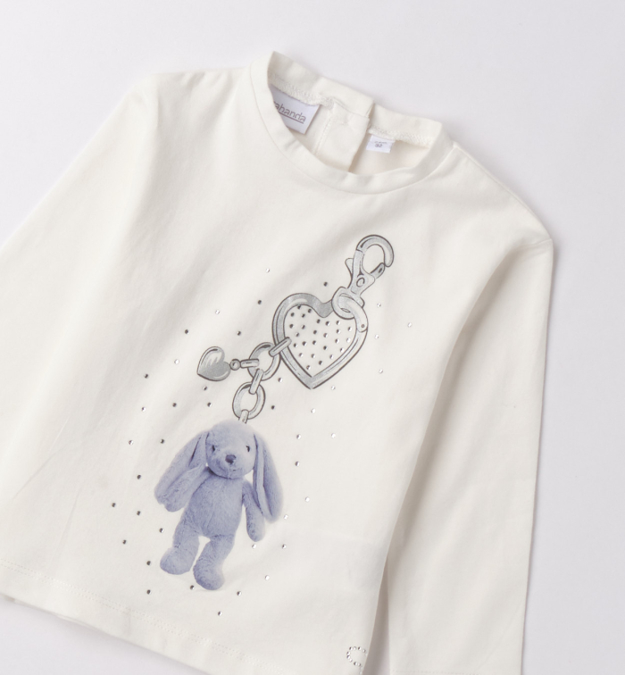 detail Dívčí bílé tričko s potiskem plyšového zajíčka SARABANDA