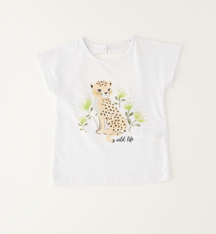 detail Dívčí bílé tričko s leopardem a nápisem Wild Life IDO