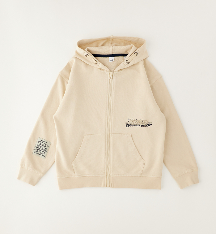 detail Chlapecká mikina na zip s kapucí béžová oversized IDO