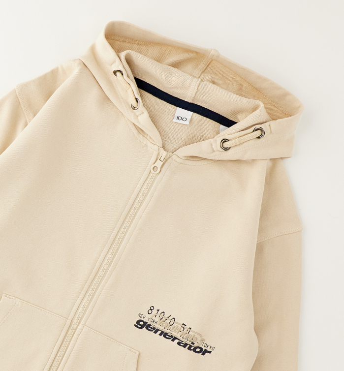 detail Chlapecká mikina na zip s kapucí béžová oversized IDO