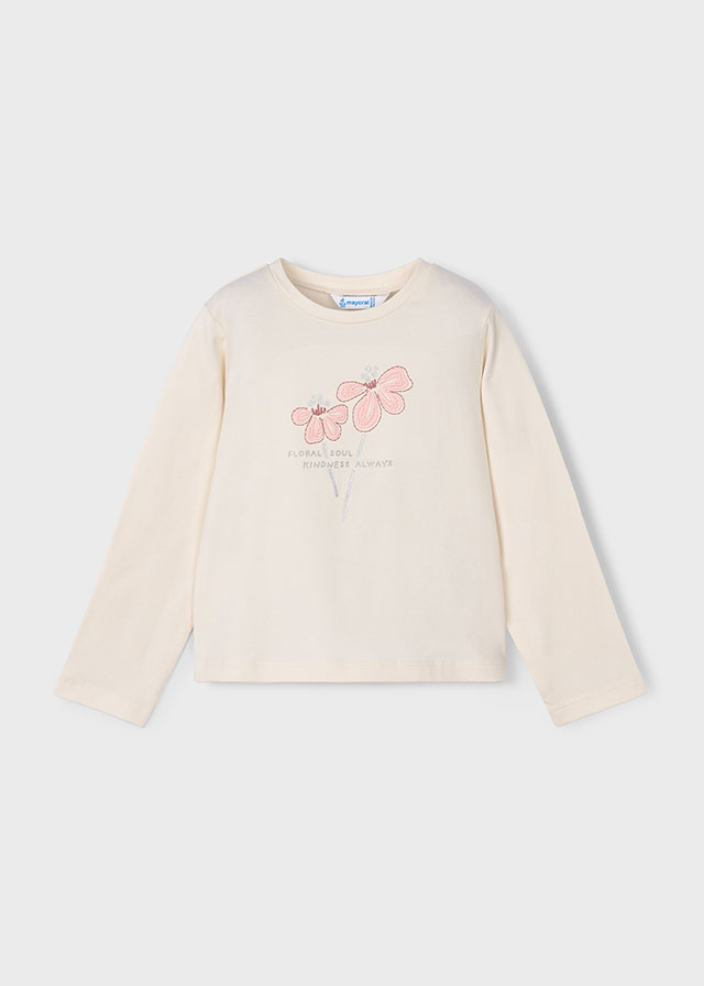 detail Dívčí bavlněné tričko s květinovou výšivkou – smetanové MAYORAL