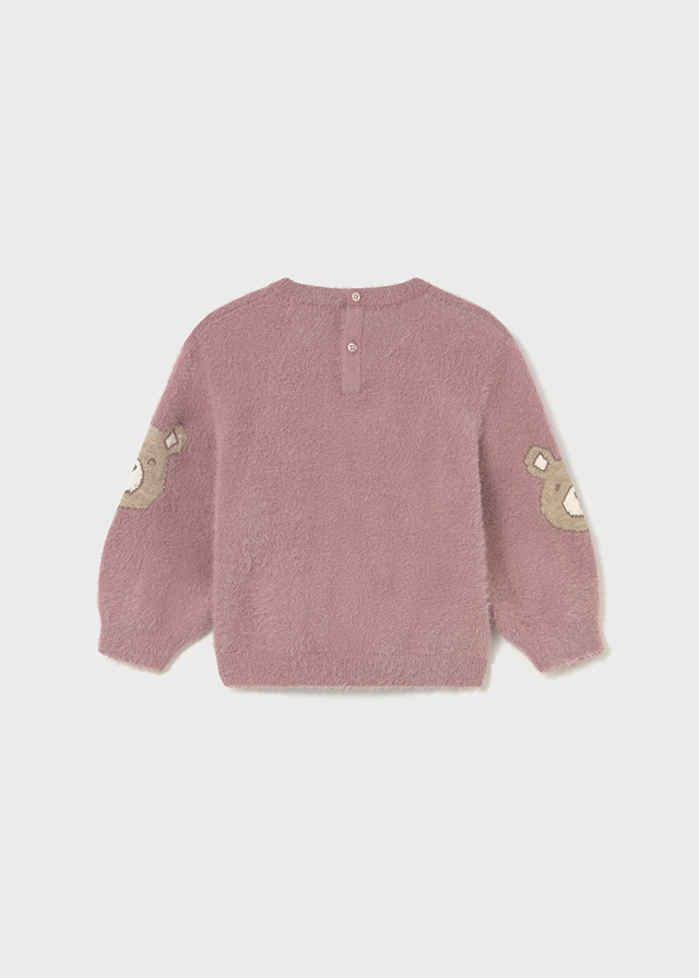 detail Dětská dívčí huňatý svetr s motivem medvídka – růžový MAYORAL