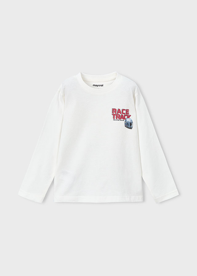 detail Chlapecké tričko s helmou a nápisem Race Track – bílé MAYORAL