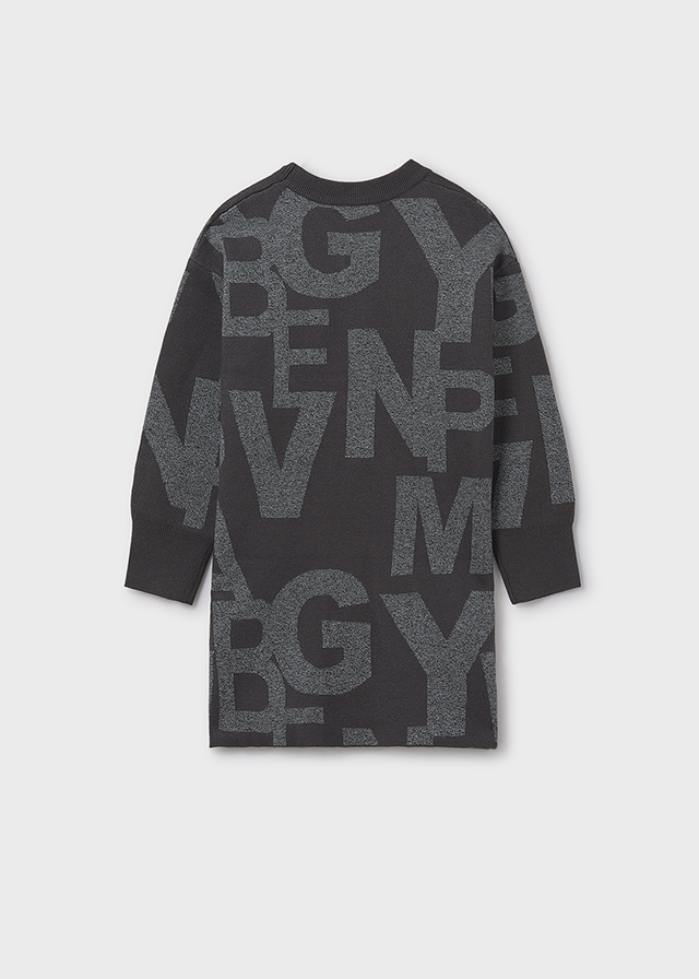 detail Dívčí černo-šedé pletené šaty s motivem velkých písmen MAYORAL