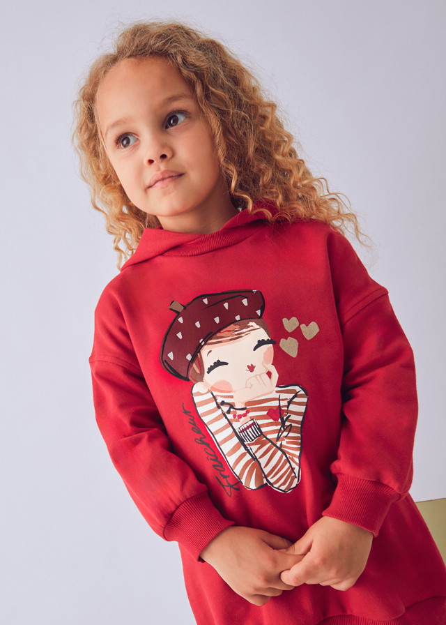 detail Dívčí černé mikinové šaty s medvídkem a kapucí MAYORAL