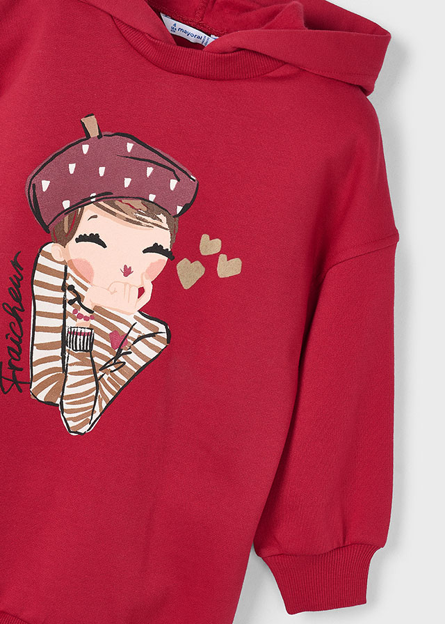 detail Dívčí černé mikinové šaty s medvídkem a kapucí MAYORAL