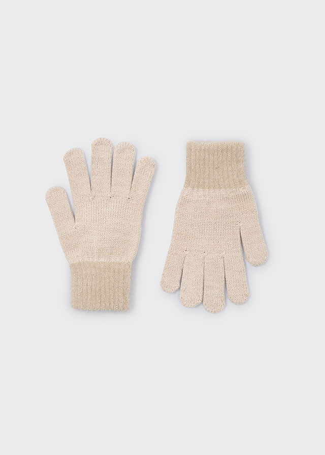 detail Stylové béžové pletené rukavice pro dívky s měkkým manžetovým lemem. Skvěle se k MAYORAL