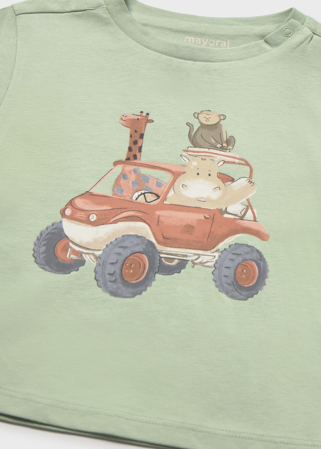 detail Dětské chlapecké bavlněné tričko s potiskem zvířátek v džípu, zelené MAYORAL