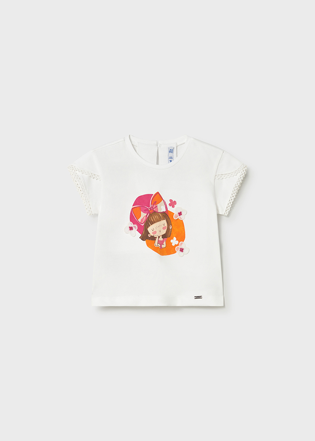 detail Dívčí bílé tričko s obrázkem holčičky MAYORAL