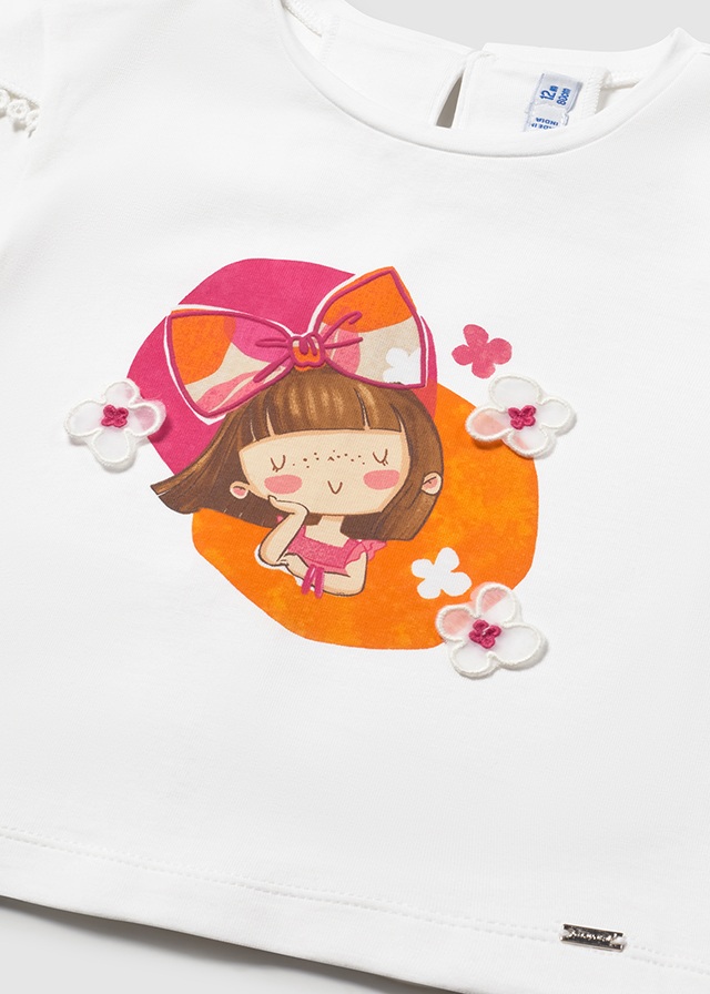detail Dívčí bílé tričko s obrázkem holčičky MAYORAL