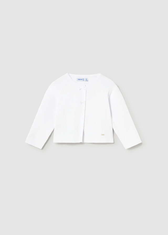 detail Dětský dívčí pletený kardigan s mašličkami, bílý MAYORAL