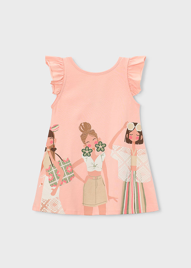 detail Dívčí broskvové letní šaty s ilustrací MAYORAL