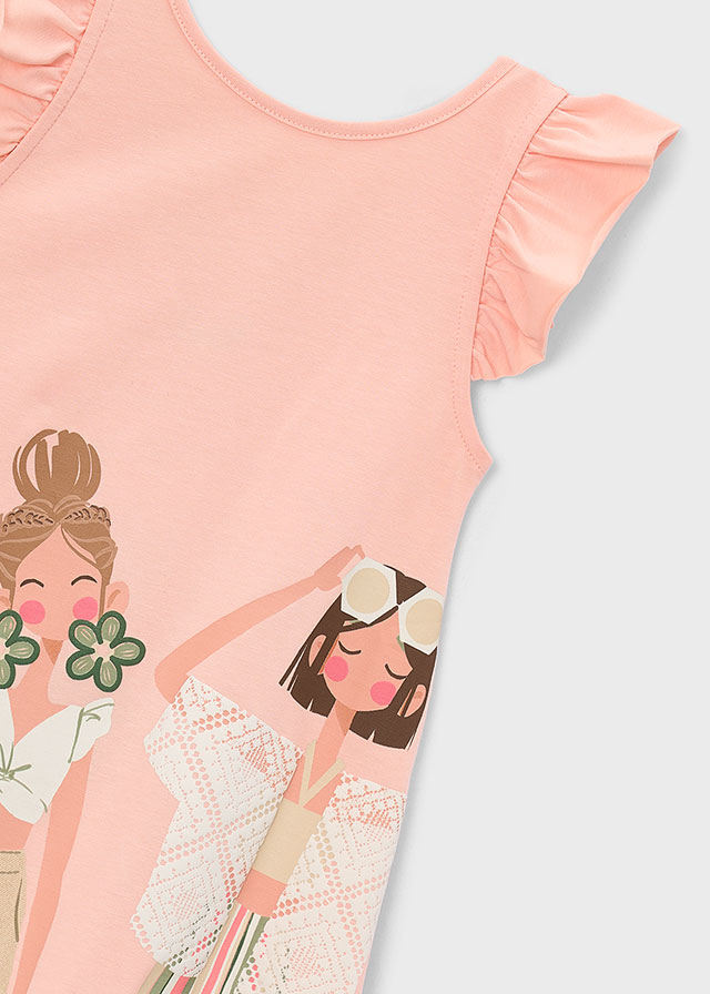 detail Dívčí broskvové letní šaty s ilustrací MAYORAL