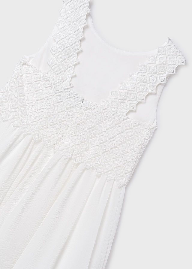 detail Dívčí bílé šaty, Guipure krajka MAYORAL