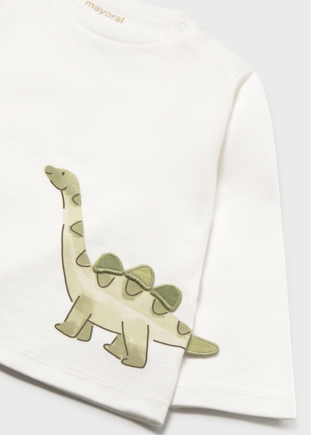 detail Chlapecké bílé tričko s dlouhým rukávem a dinosaury MAYORAL