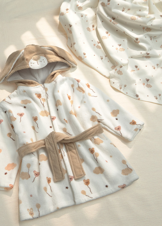 detail Unisex krémový dětský župan s kapucí a dlouhými oušky MAYORAL