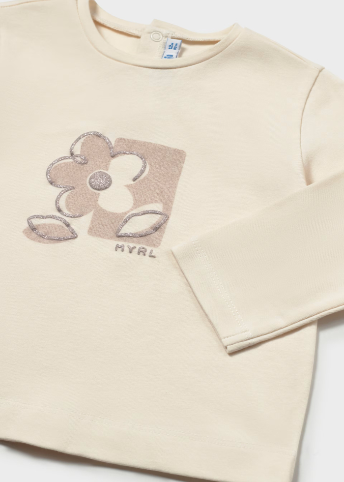 detail Unisex béžové tričko s dlouhým rukávem a zvířátkem MAYORAL