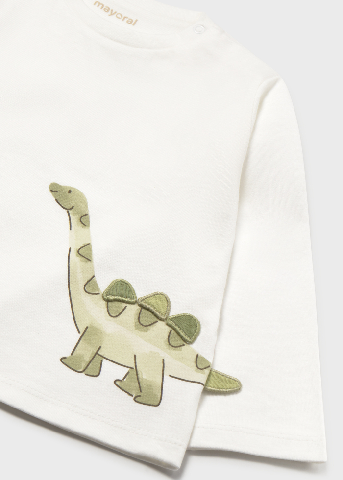 detail Chlapecké bílé tričko s dlouhým rukávem a dinosaury MAYORAL