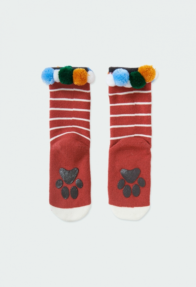 detail dívčí dlouhé protiskluzové ponožky s detaily v několika barvách BOBOLI