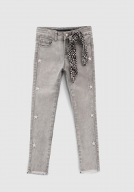 Dívčí šedé úzké džíny s grafickým šátkem IKKS