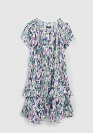 detail Dívčí barevné šaty s grafickým potiskem - asymetrický lem s volánky IKKS