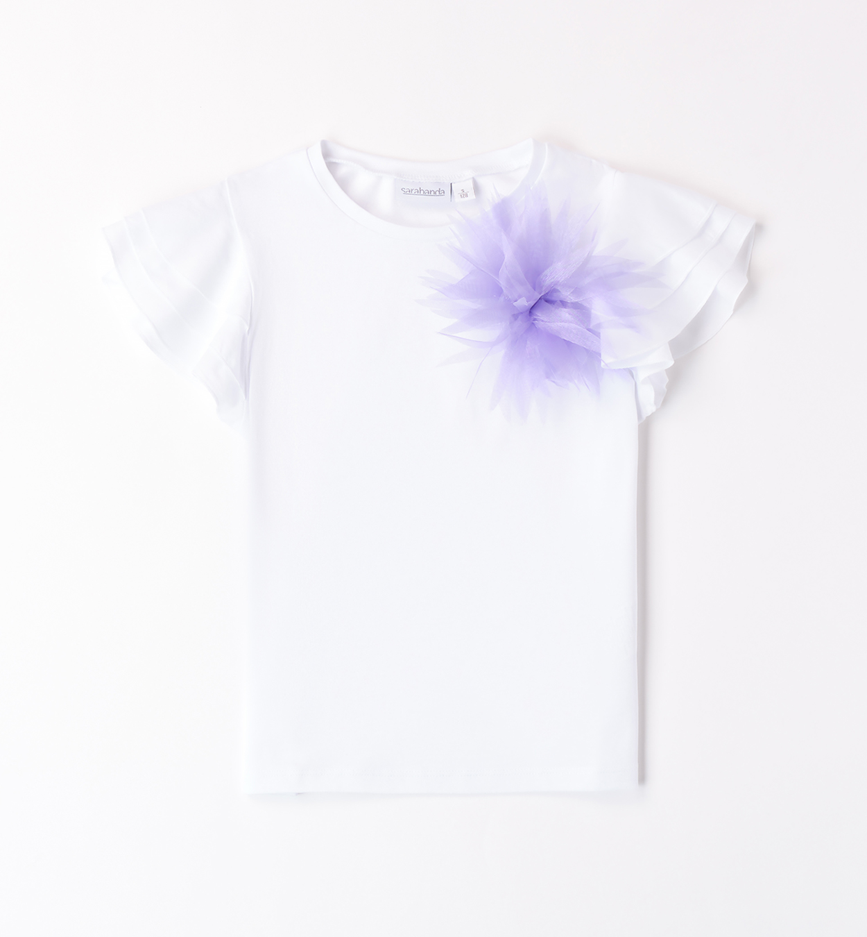 Dívčí tričko obohacené výšivkou a tylovou květinou SARABANDA